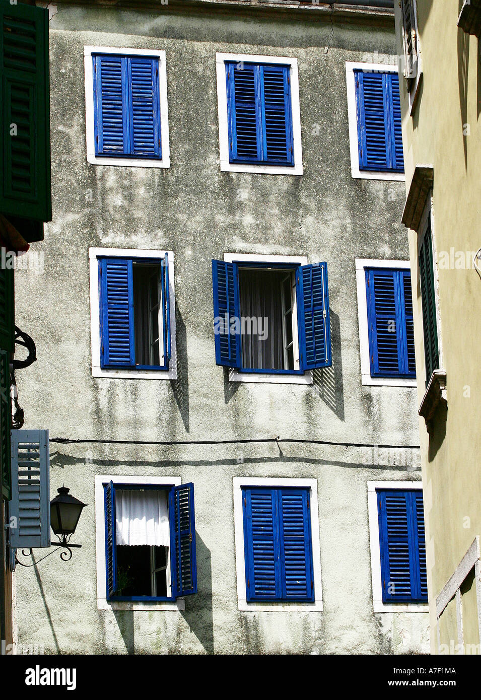 Old blue shuttered stone house in Vrsar, Istria, Croatia Stock Photo ...