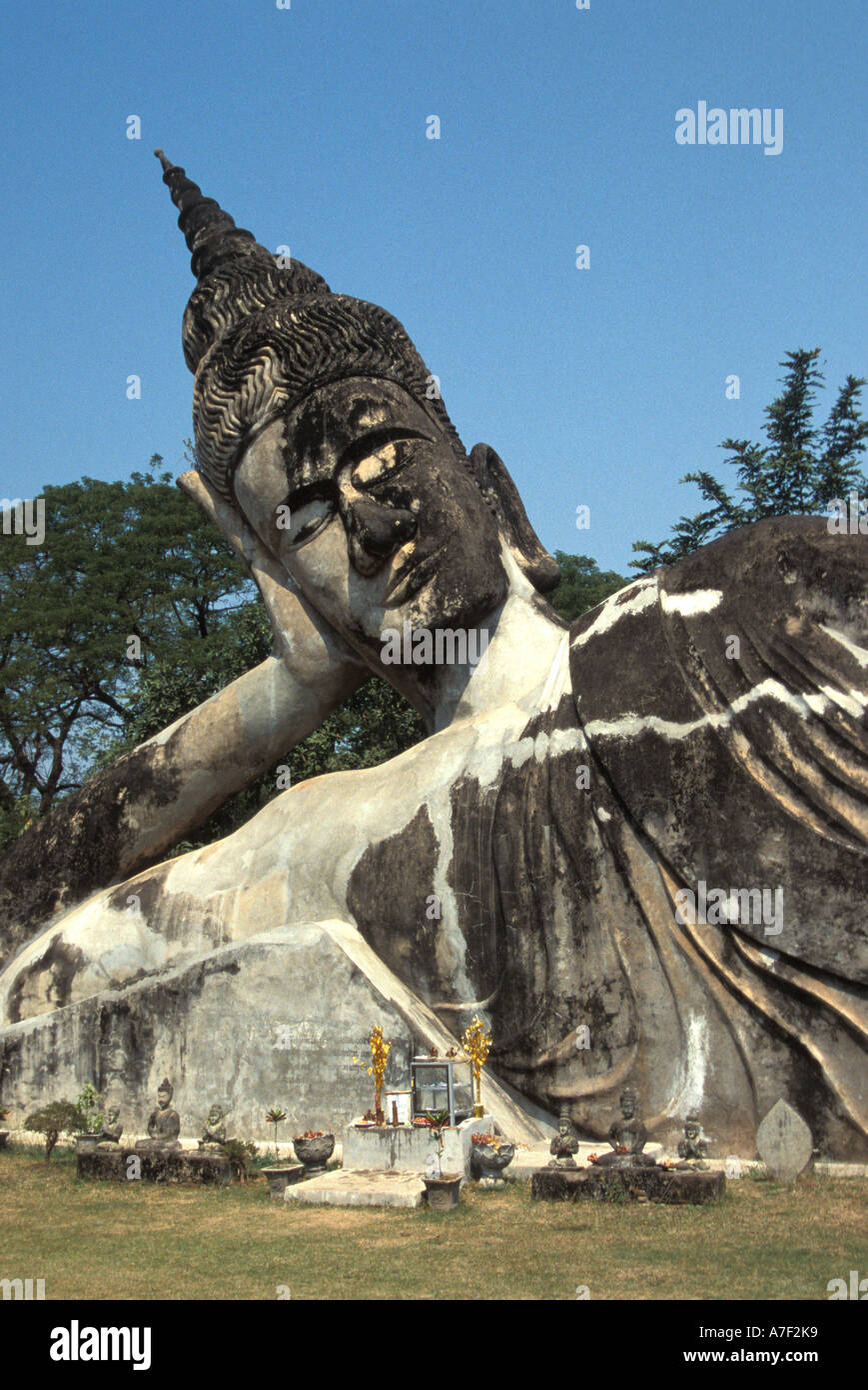 Reclining Sculpture at Wat Xieng Khuan Buddha Sculpture Park, nr Vientiane, Laos Stock Photo