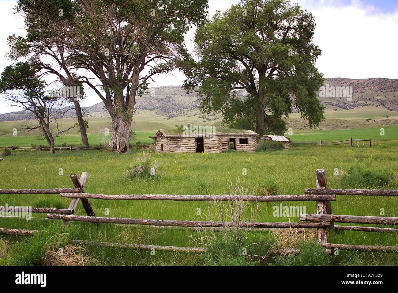 Historic Parker Homestead Pioneer Log Cabin Three Forks Montana Stock
