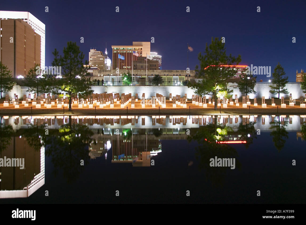 Reflecting Pool Field Of Empty Chairs And Oklahoma City Ok