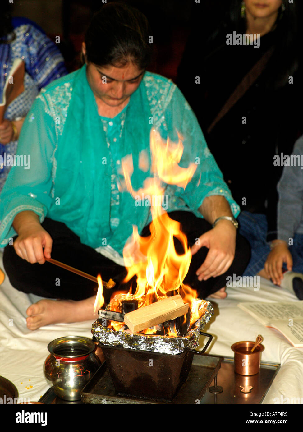 Puja with Fire at Holi in Hindu Centre Wimbledon London England Stock Photo