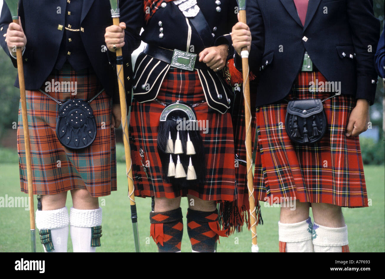 Scottish clansmen in native dress kilts Stock Photo