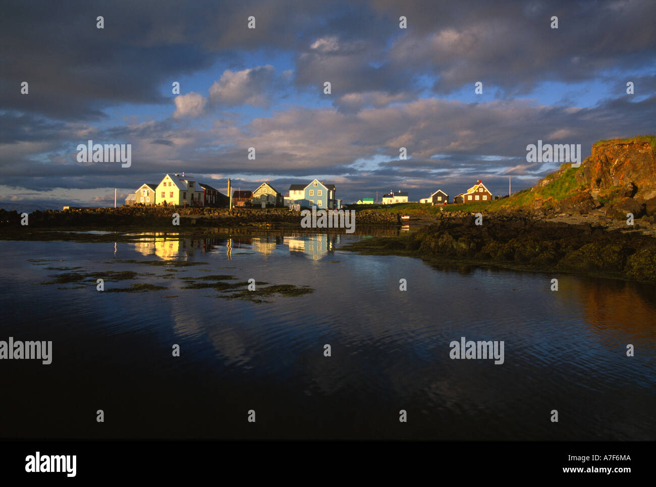 Village and harbour Flatey Iceland Stock Photo