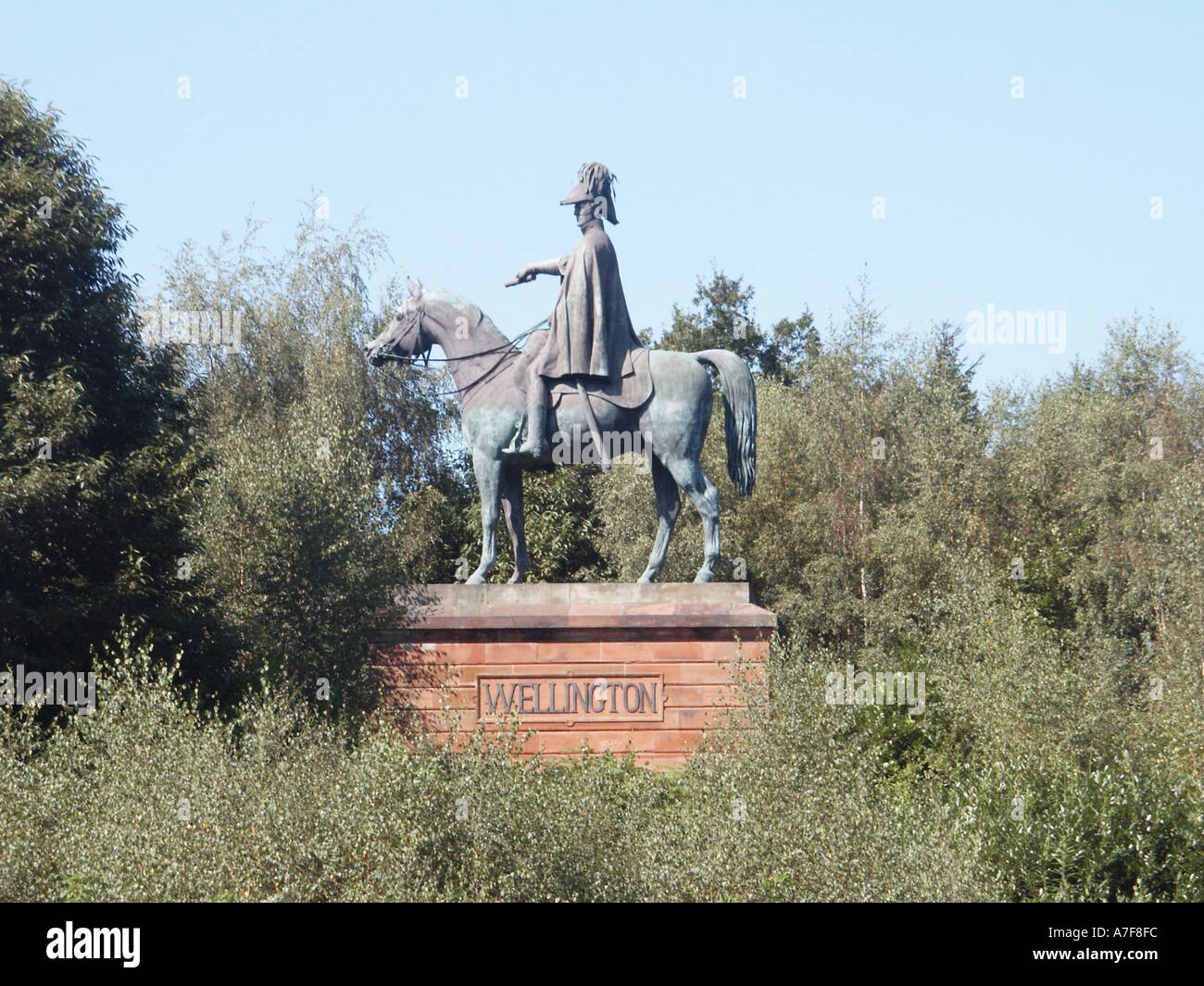Aldershot a town with large army establishment Equestrian statue of Duke of Wellington in parkland Hampshire England UK Stock Photo