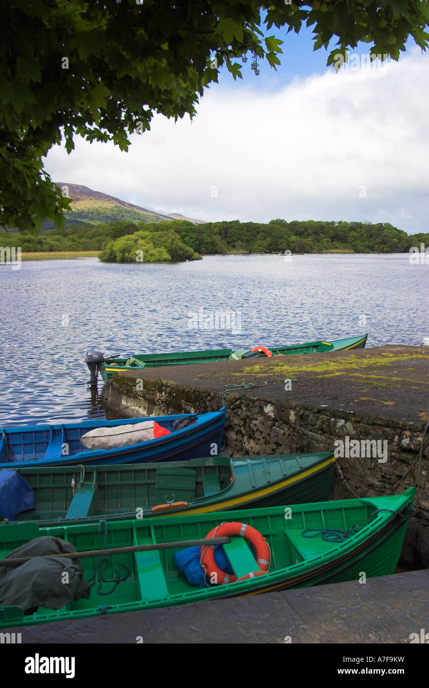 Boats on Lough Leane at Ross Castle Killarney Co Kerry Ireland Stock Photo