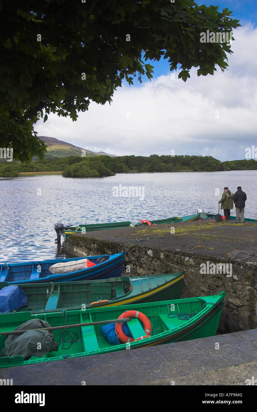 Boats on Lough Leane at Ross Castle Killarney Co Kerry Ireland Stock Photo