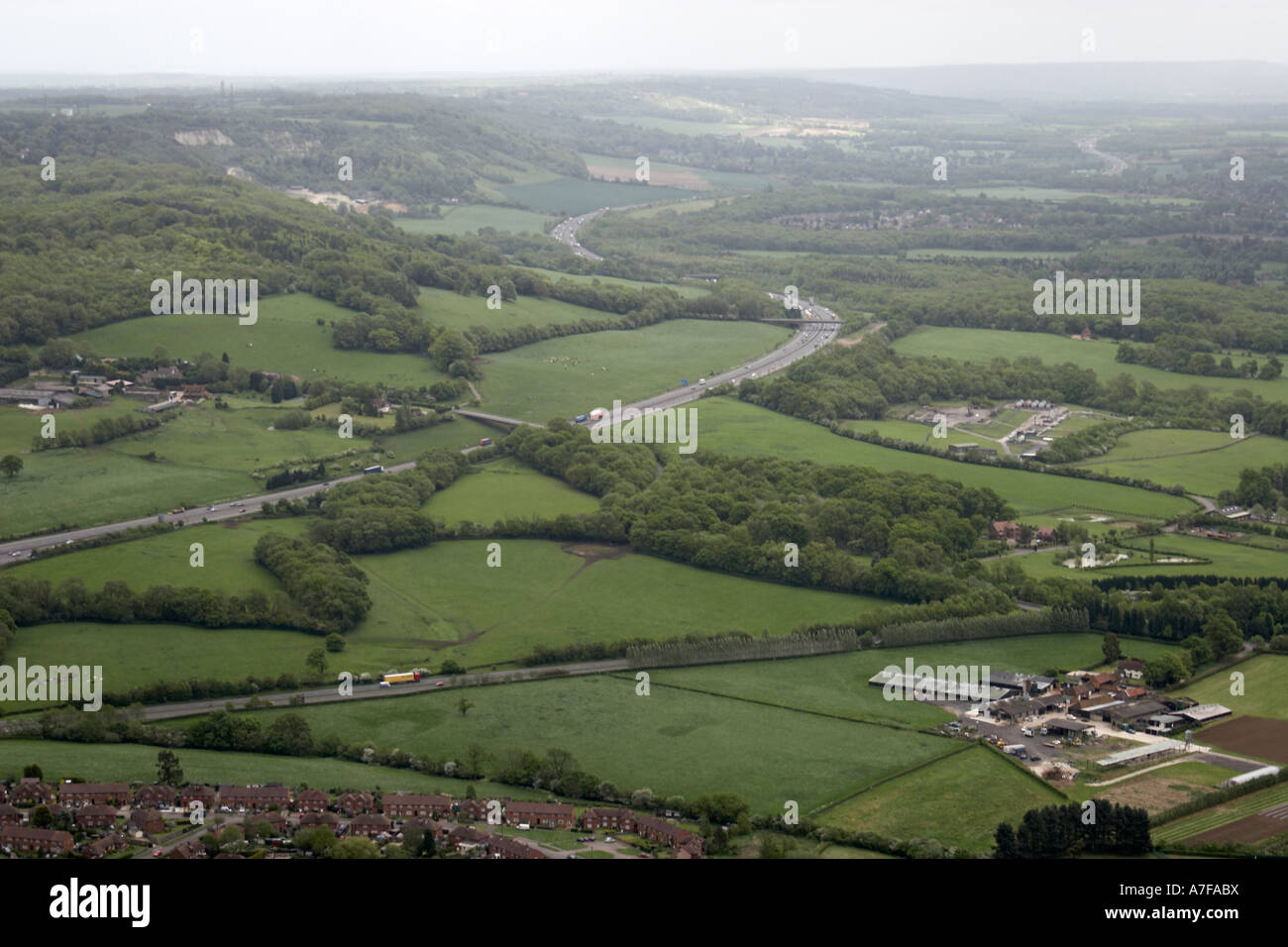 High level oblique aerial view north east of M25 Godstone Road Farm Rooks Nest Farm Godstone
