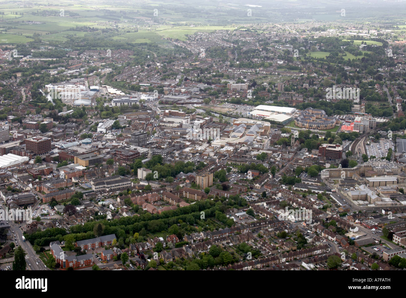 High level oblique aerial view west of City of Maidstone Kent ME14