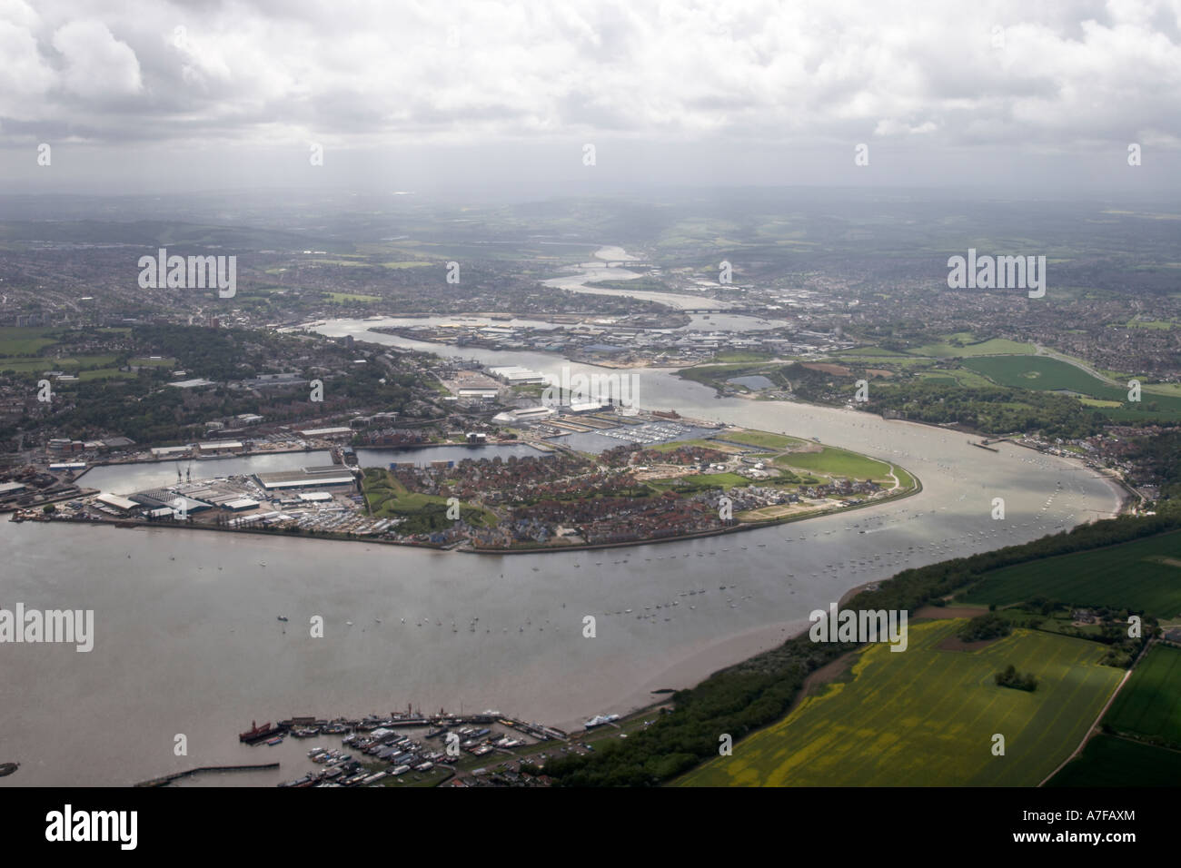 High level oblique aerial view south west of St Marys Island Upper