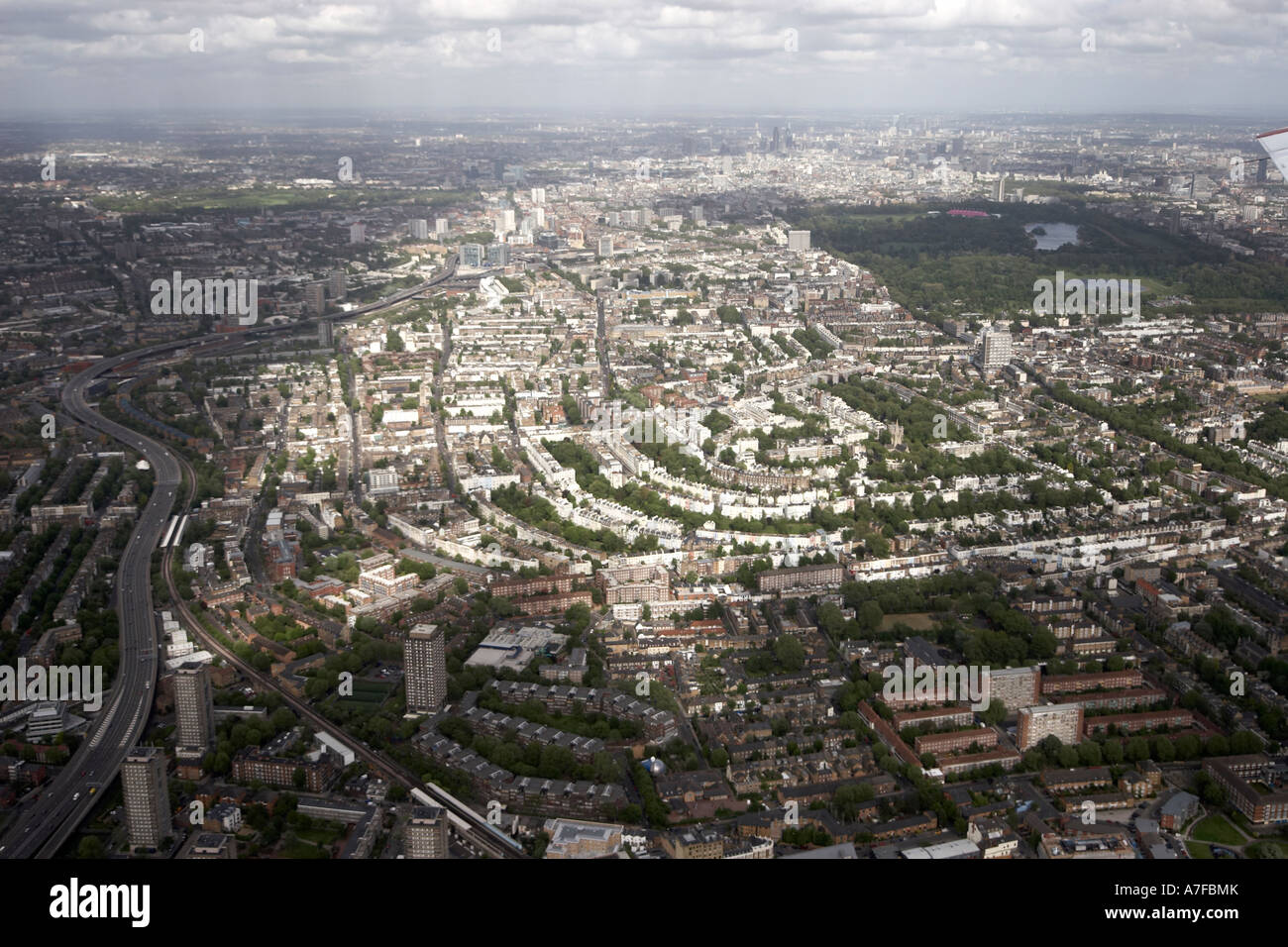 High level oblique aerial view south east of Notting Hill Hyde Park