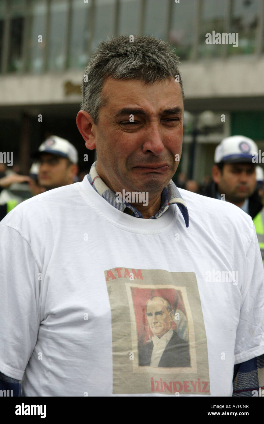 Turkish man cry at the 68th anniversary of the death of Mustafa Kemal Ataturk Istanbul Turkey Stock Photo