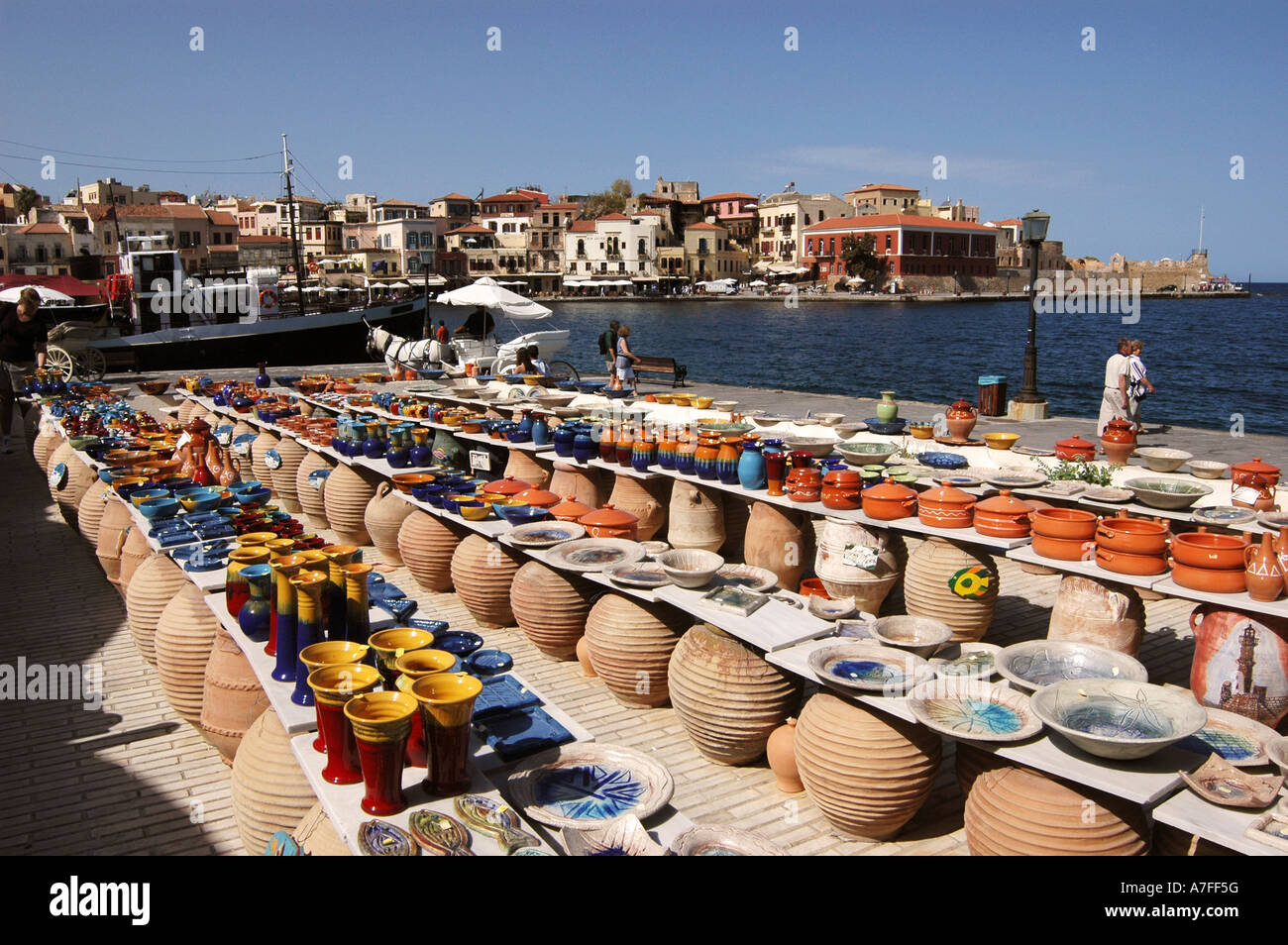 Tourist pot sales Chania harbour Crete Stock Photo Alamy