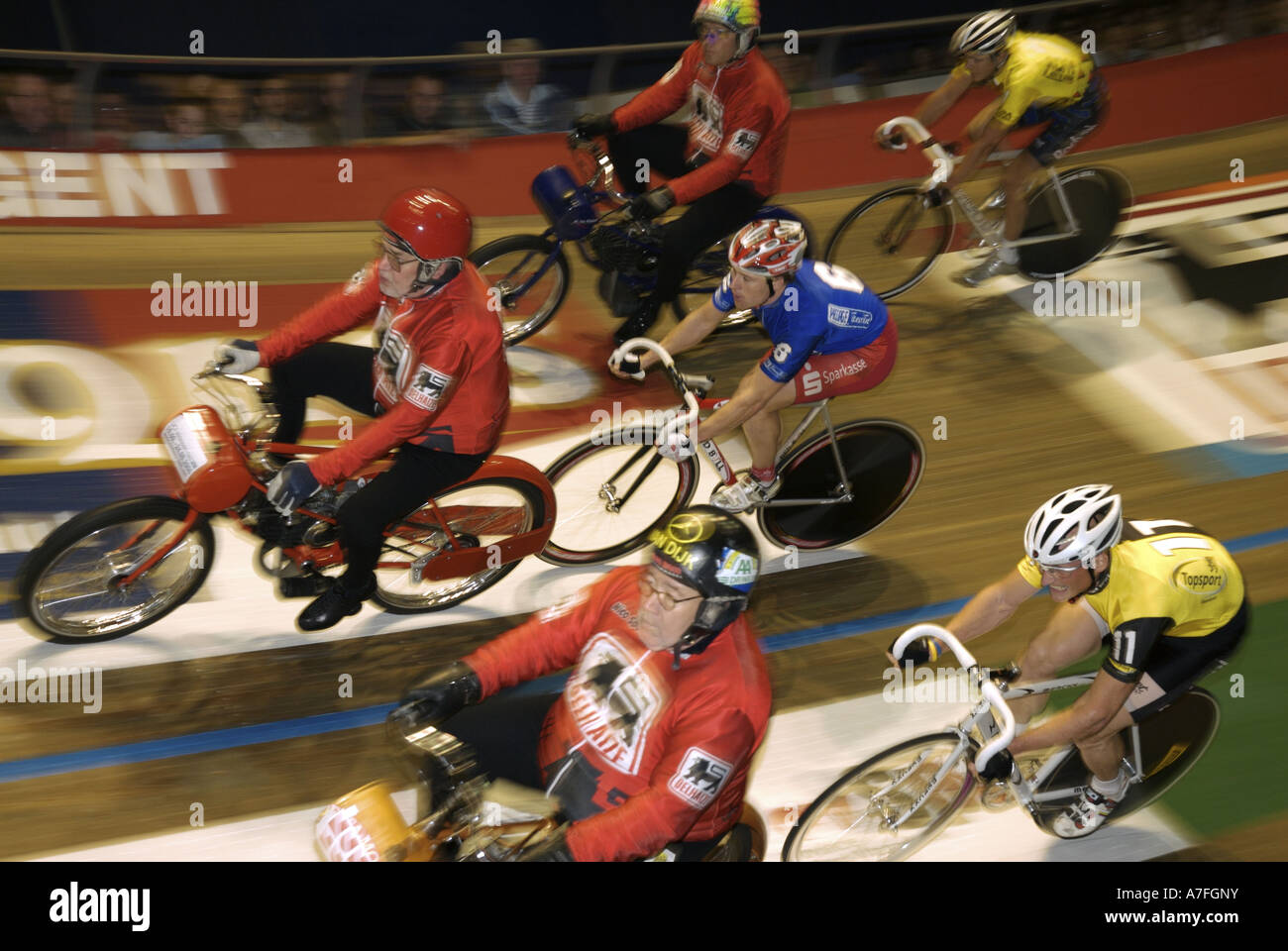 Derny racing during Ghent six day track race Stock Photo