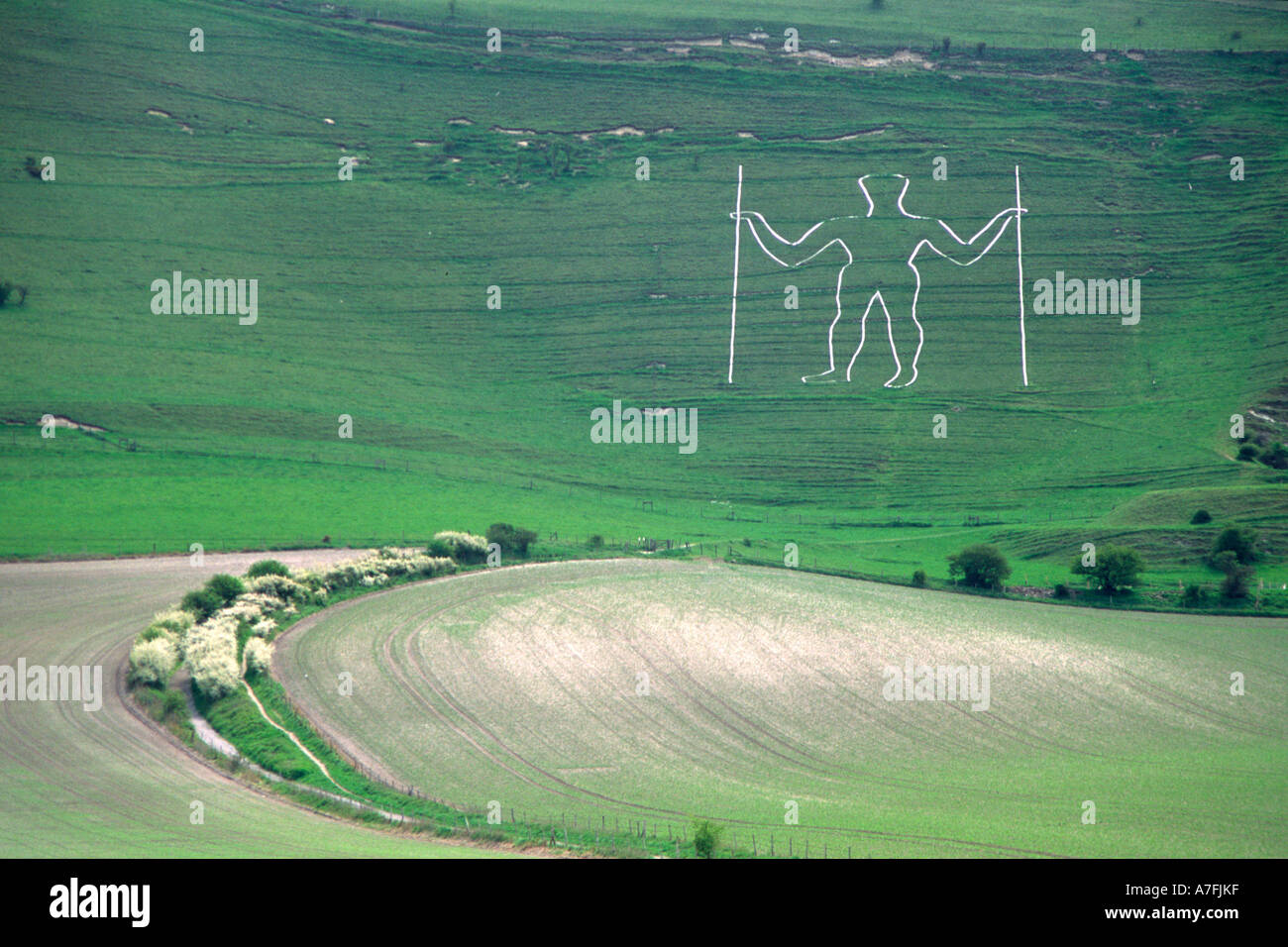 The Long Man Sussex viewed from Wilmington Stock Photo