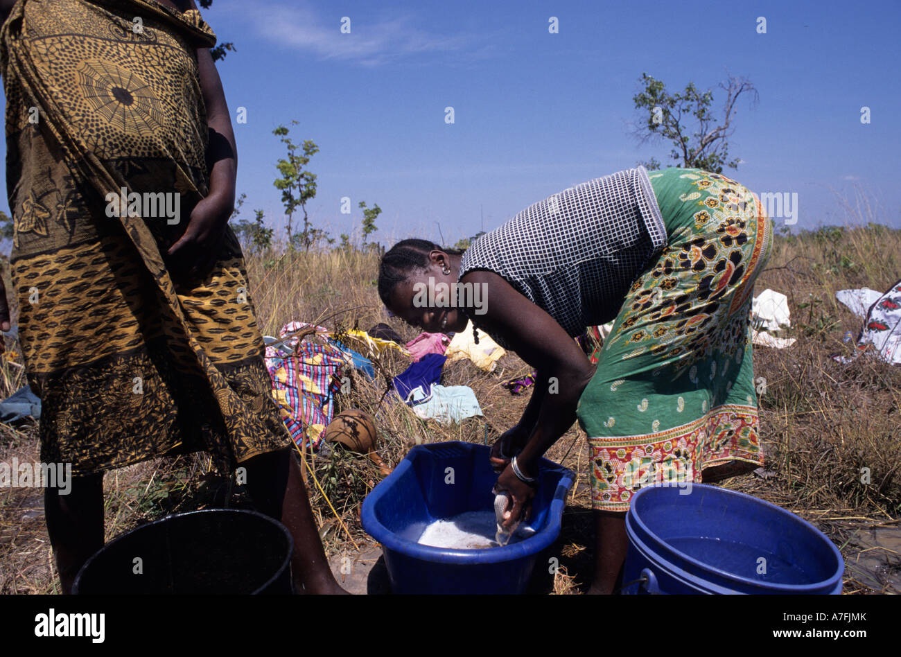 Mecuala Mozambique Washing clothes Stock Photo