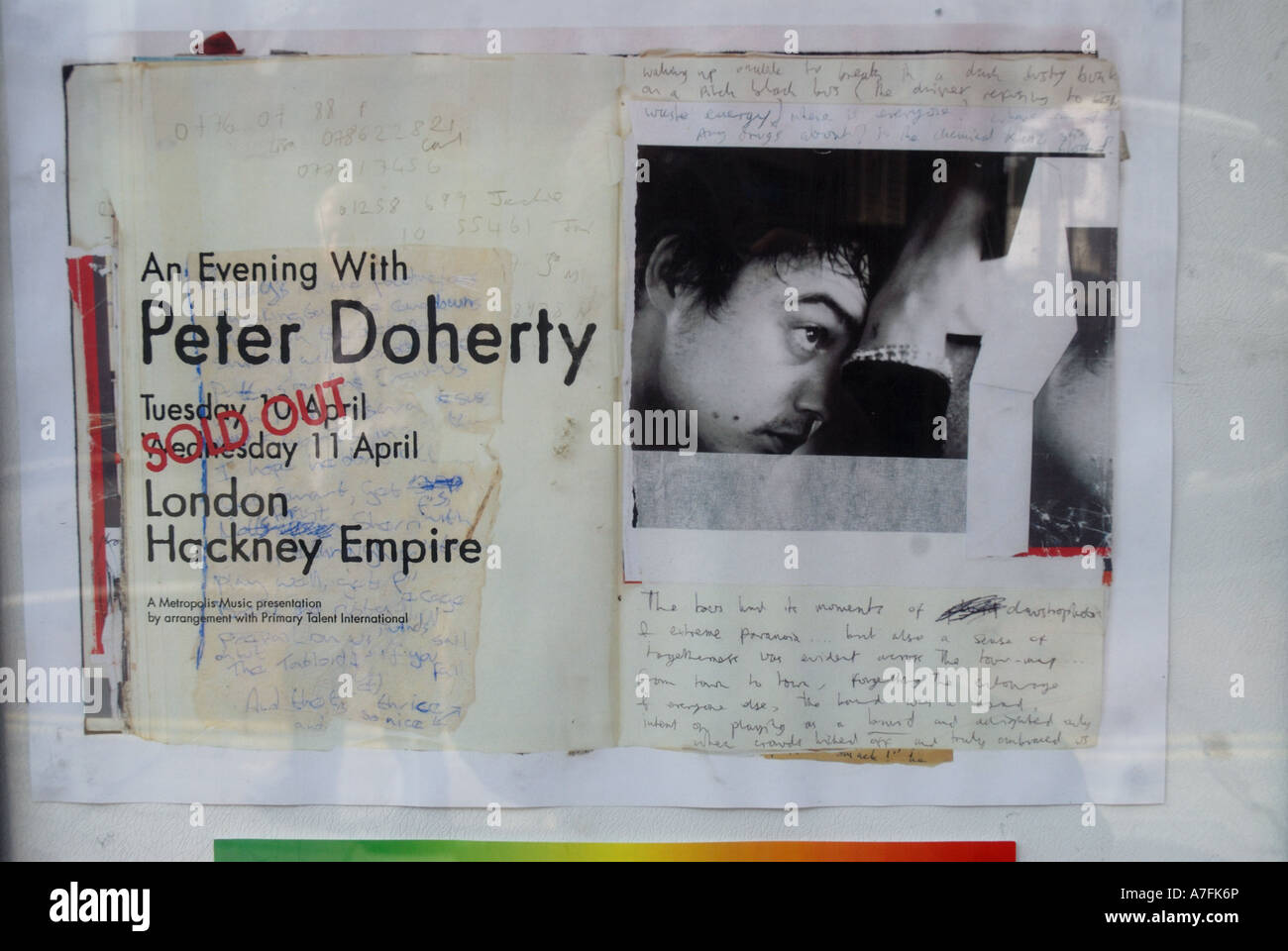 Poster for Pete Doherty evening at Hackney Town Hall with Sold out sticker Stock Photo