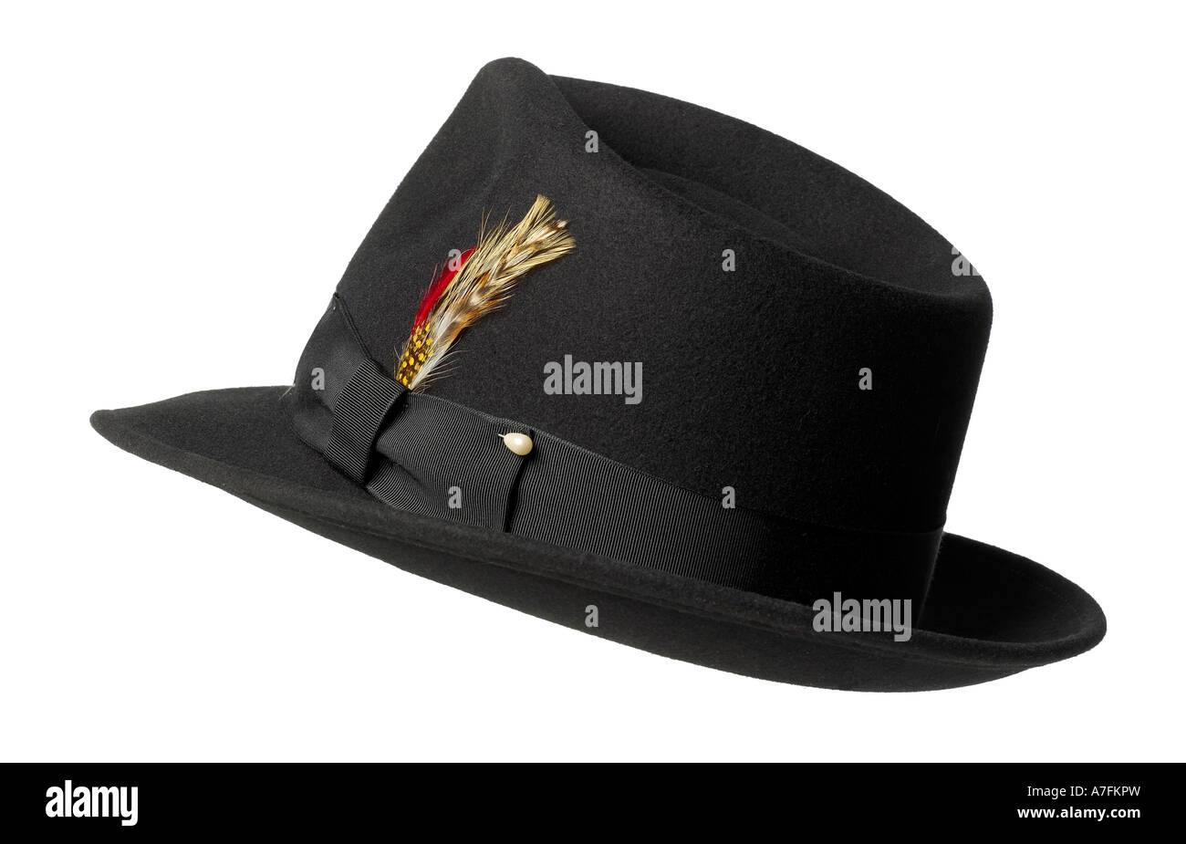 Hat Men's Black Felt Fedora Fashion Accessory Feather Stock Photo