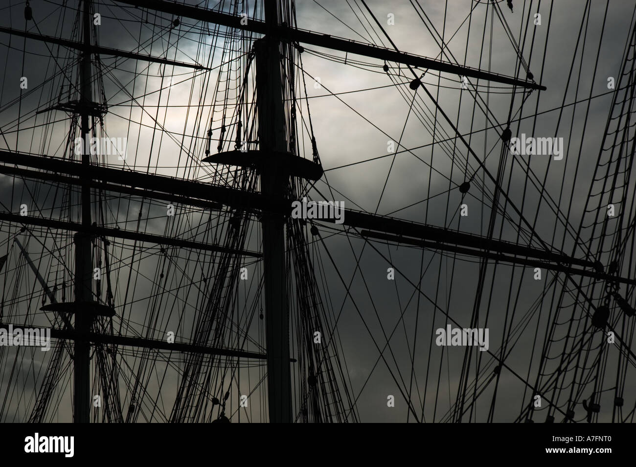 Historical sailing ship rigging and masts Stock Photo
