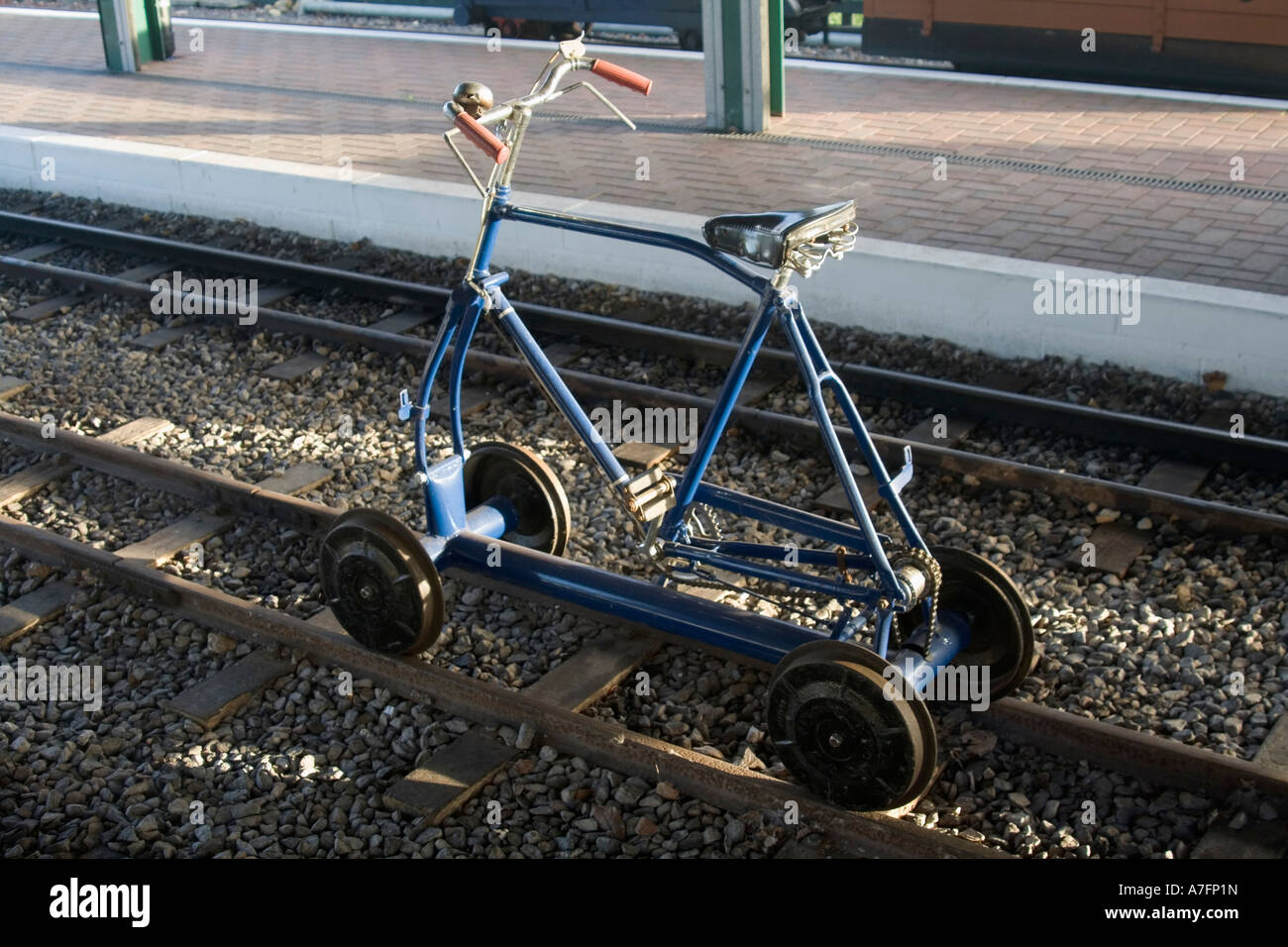 pedal powered bike on rails Stock Photo Alamy