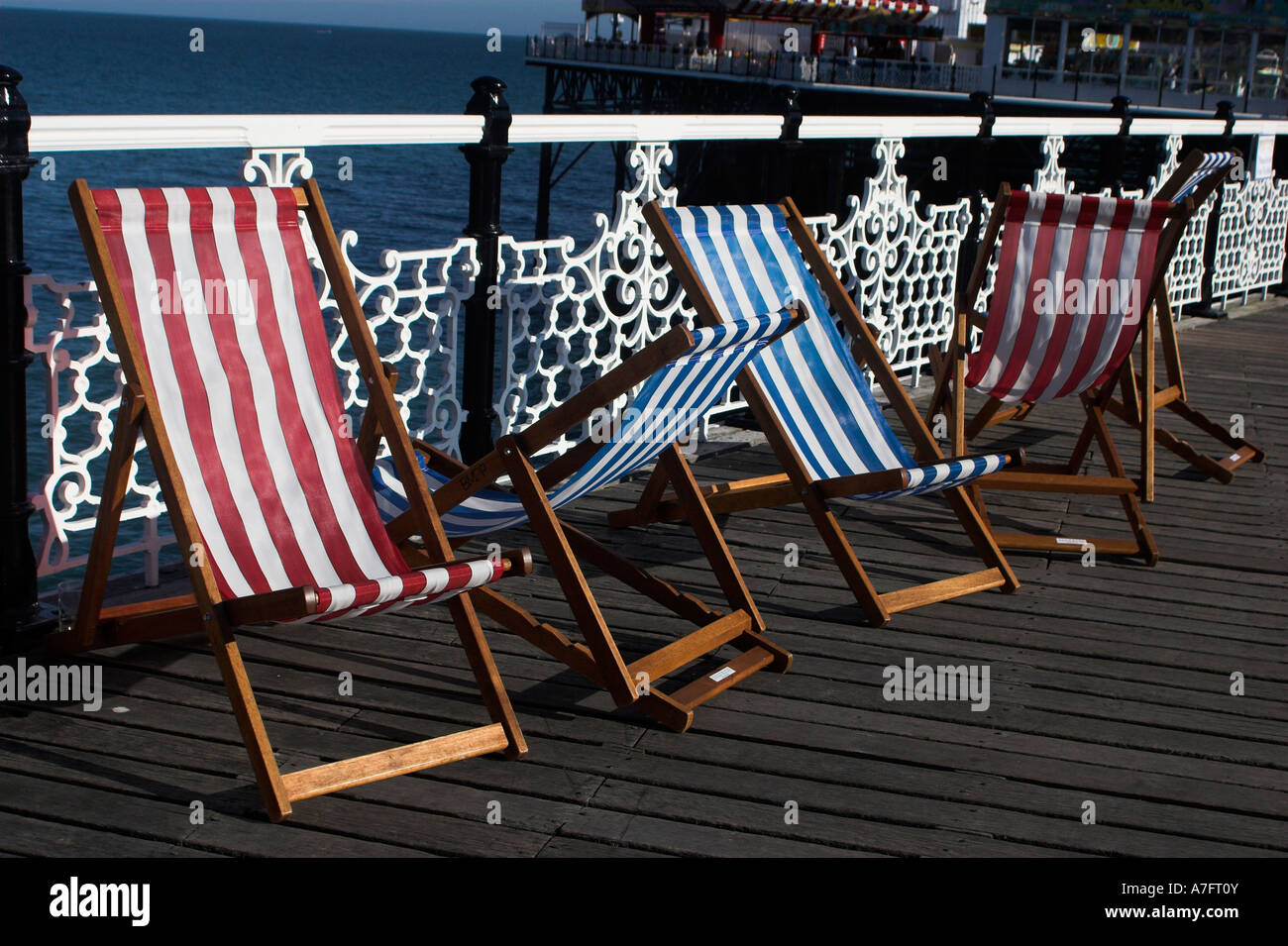 Deck chairs Brighton Pier Sussex UK Stock Photo Alamy