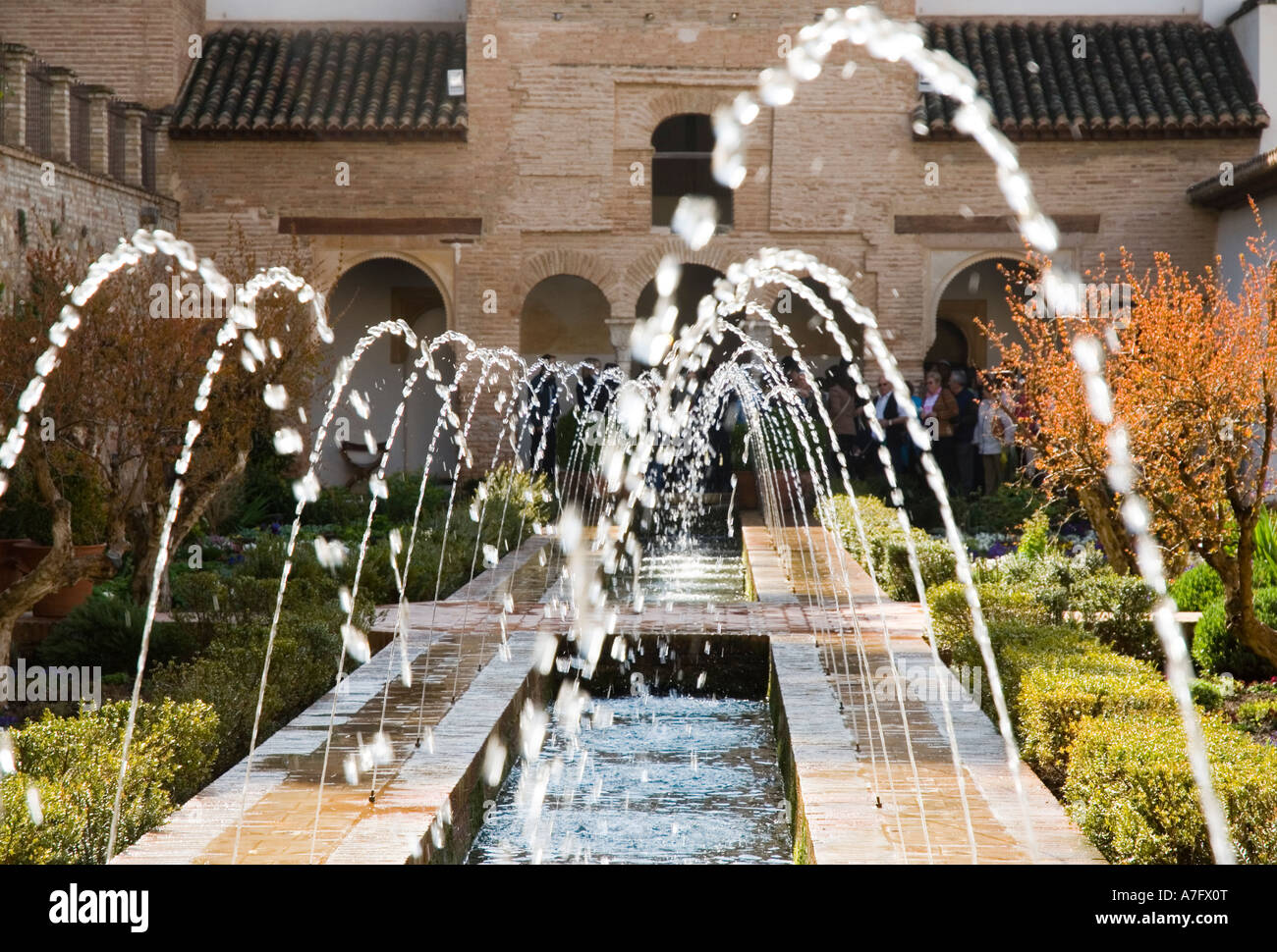 Water Fountains In The Patio De Le Azequia Alhambra Granada Spain Stock Photo Alamy