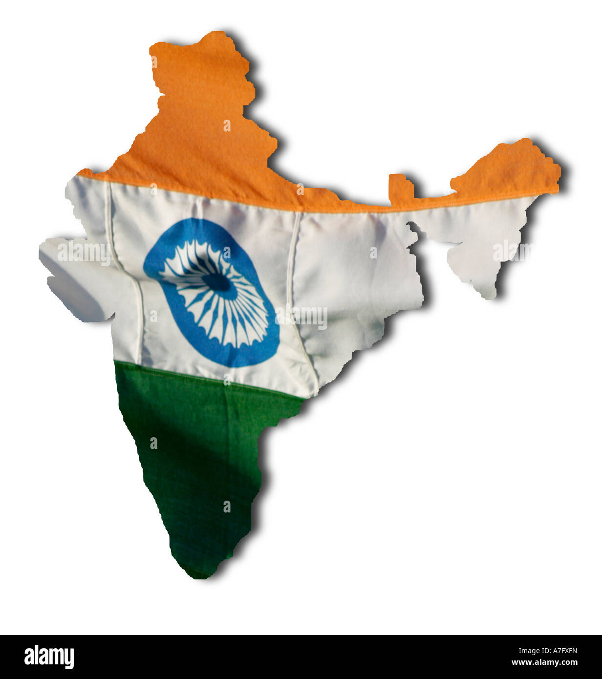 Flag of India on overlay of map on white background Stock Photo
