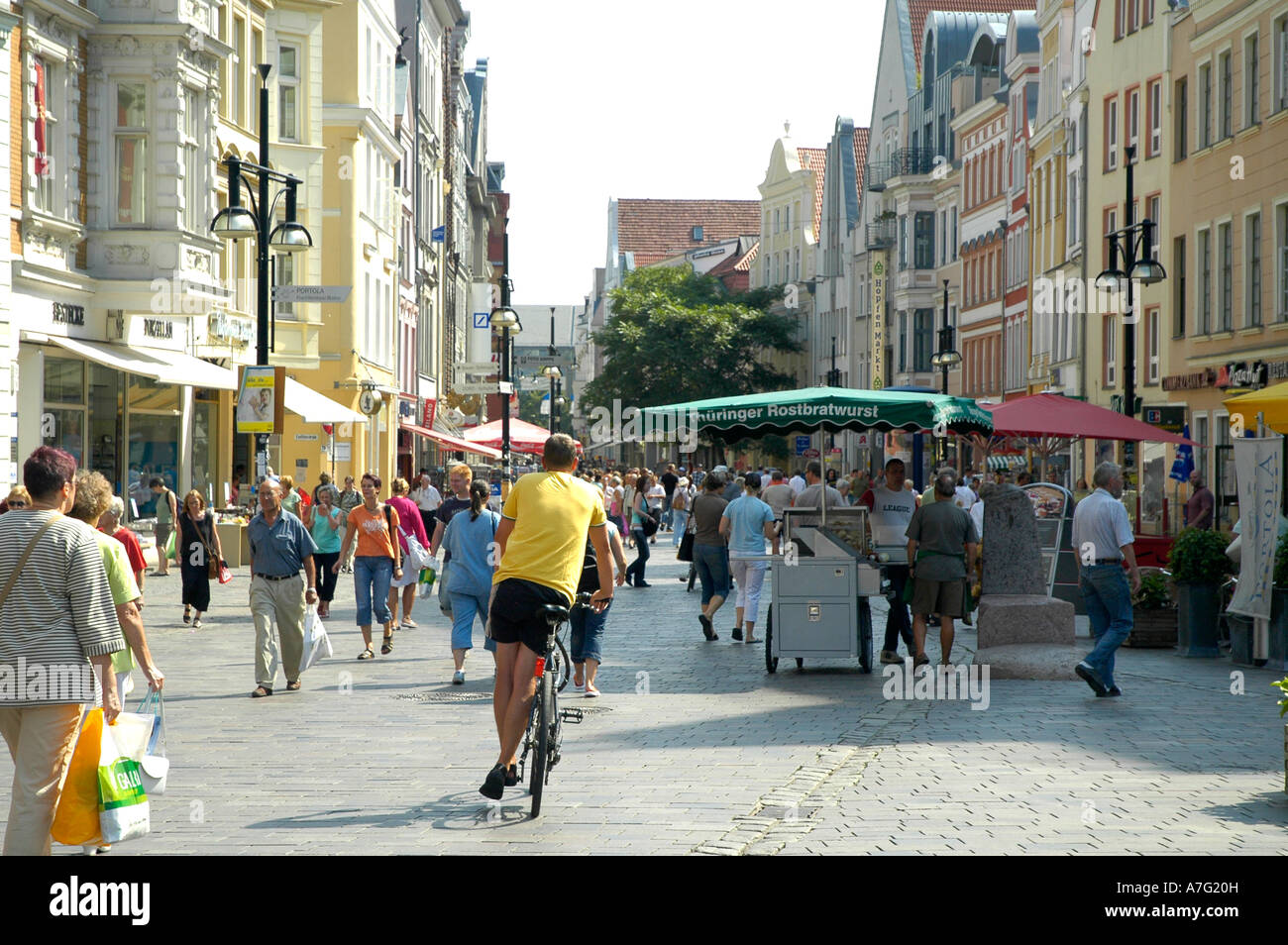 Pedestrian Shopping street in Rostock, East Germany Stock Photo - Alamy