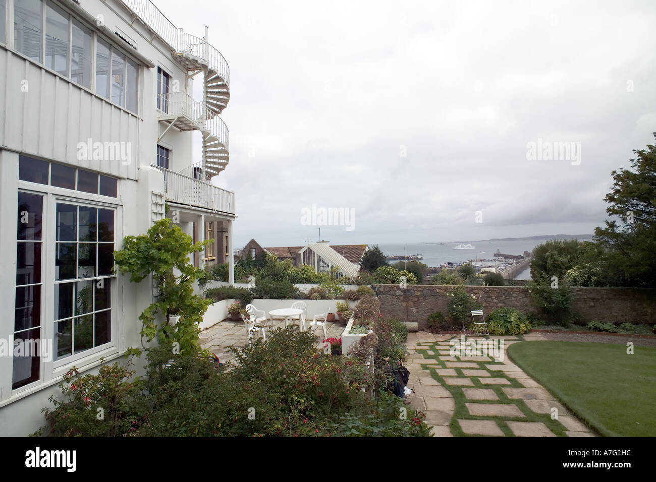 GARDEN FACADE OF HAUTEVILLE HOUSE OF VICTOR HUGO AND SEA GUERNSEY