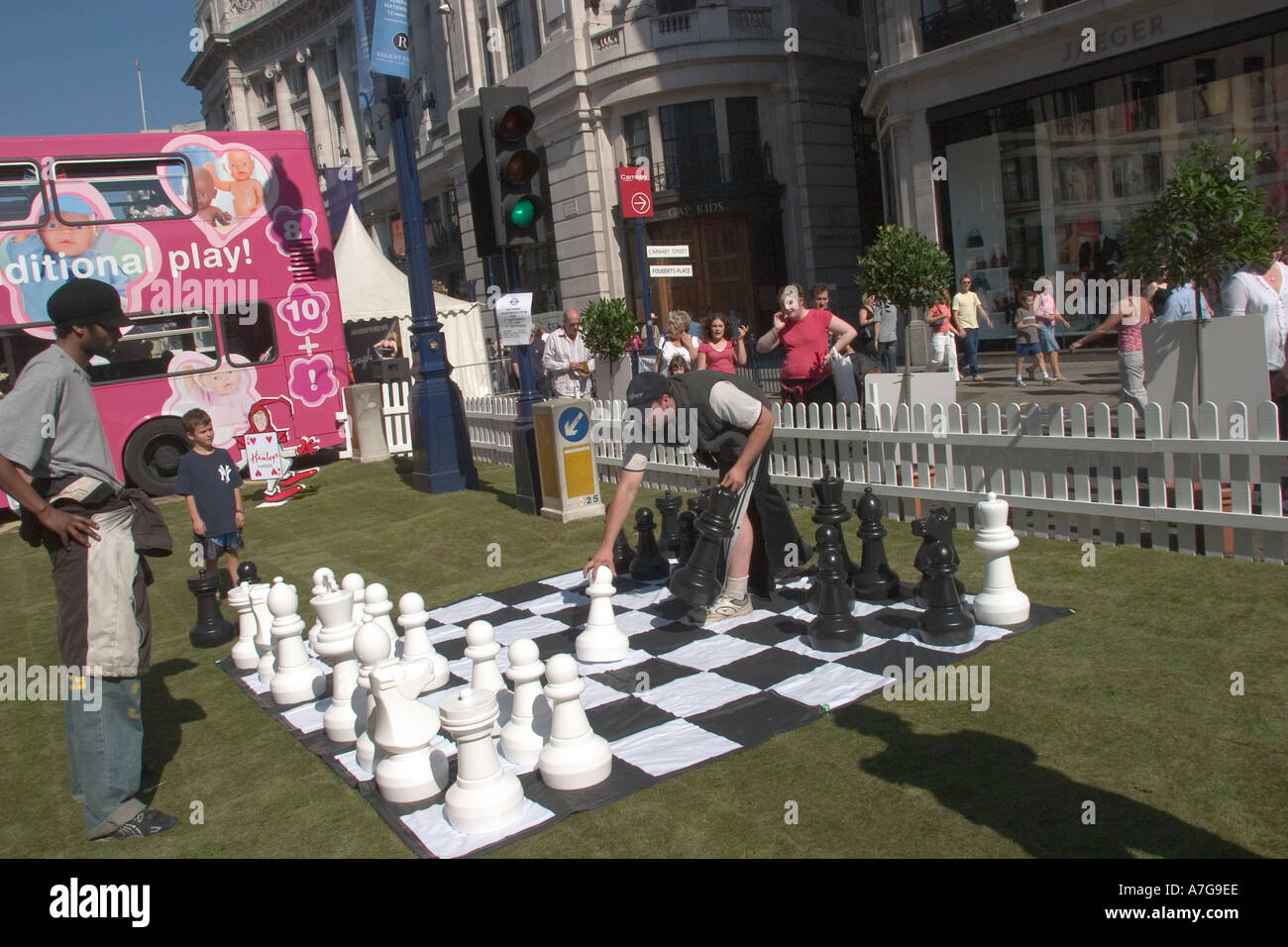 Regent Street International Festival with funfair and without traffic giant chess game in road Stock Photo