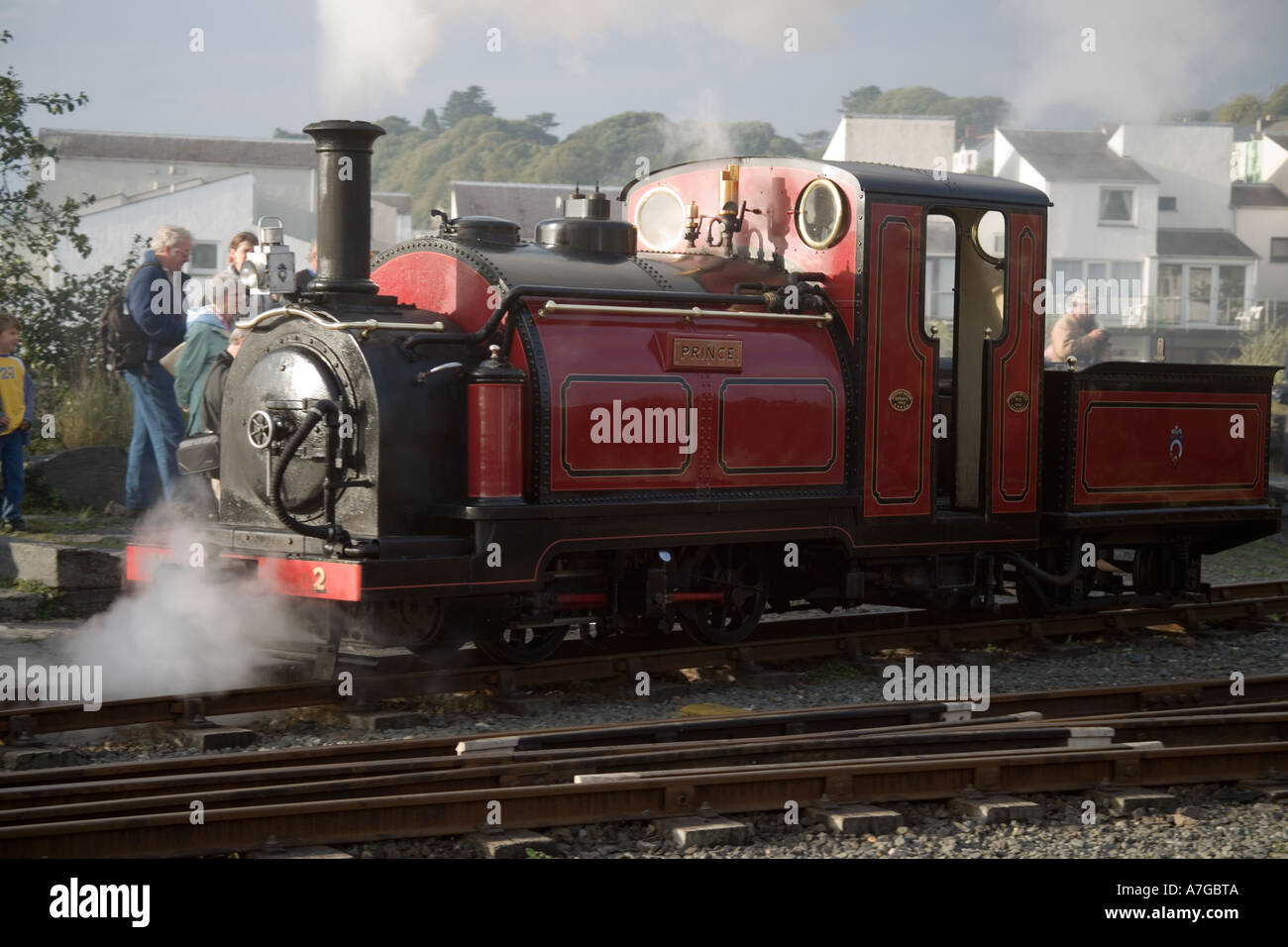 Steam train on the Ffestiniog railway at Porthmadog harbour station