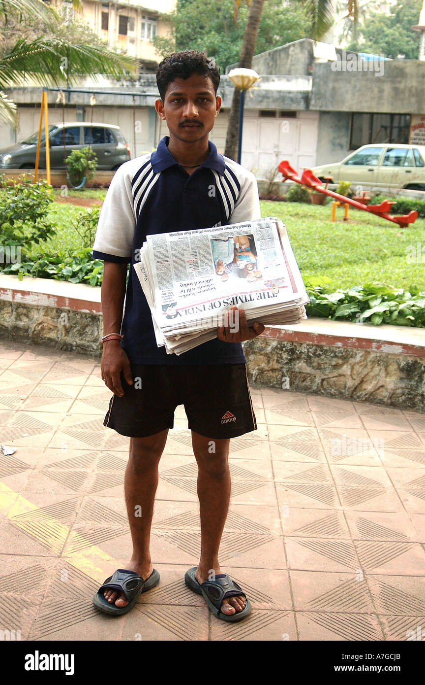 PKB77898 South Asian Indian man Newspaper vendor India Model released Stock Photo