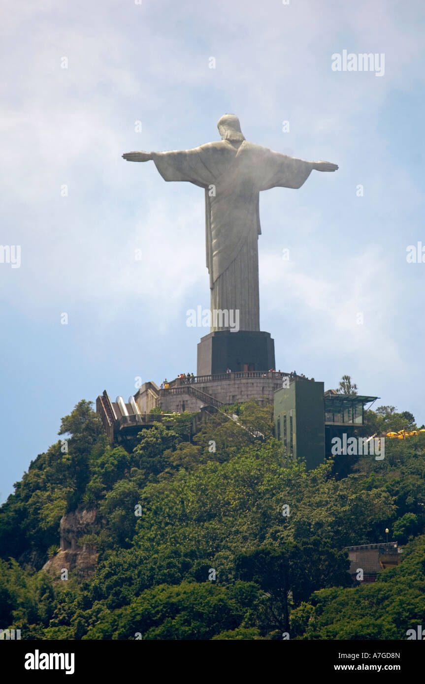 A rear view of the Christ the Redeemer (Cristo Redentor) statue