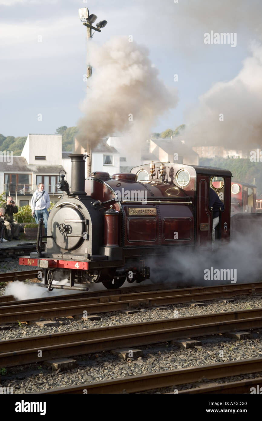 Steam train on the Ffestiniog railway at Porthmadog harbour station