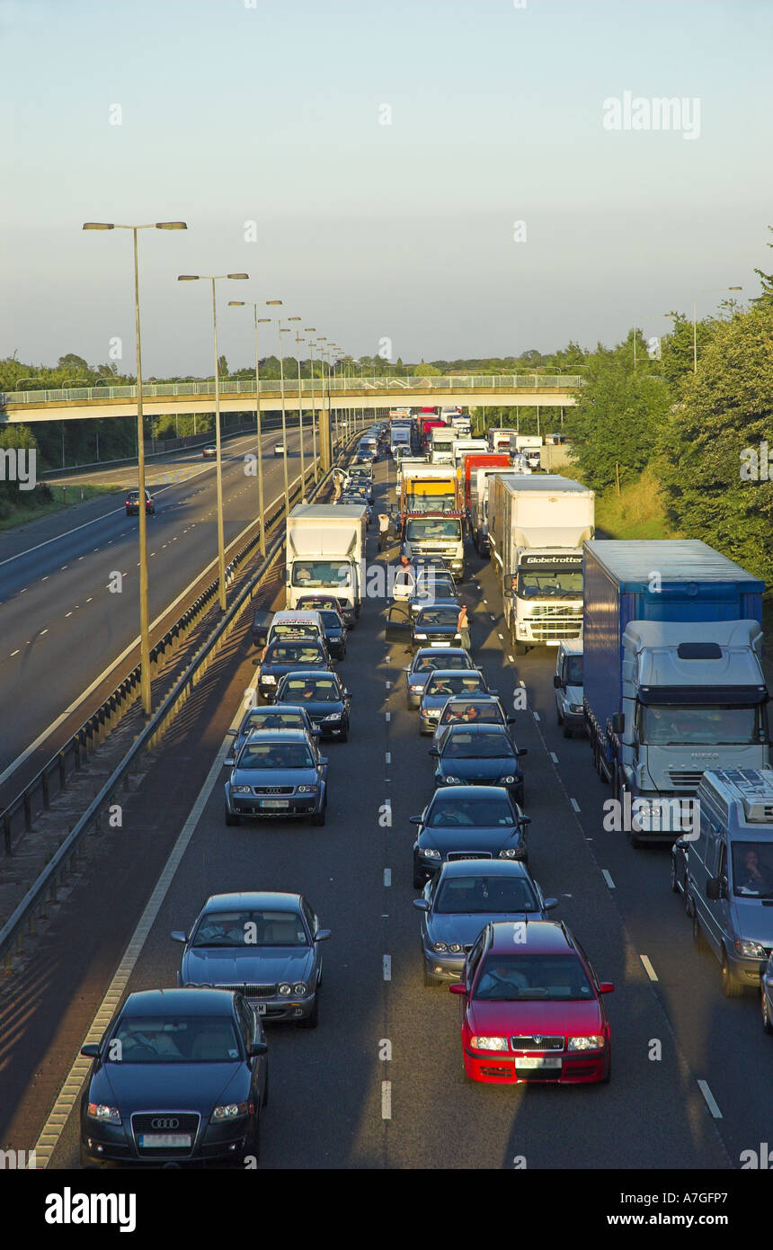 Queues of motorway traffic jam congestion pollution climate change Stock Photo
