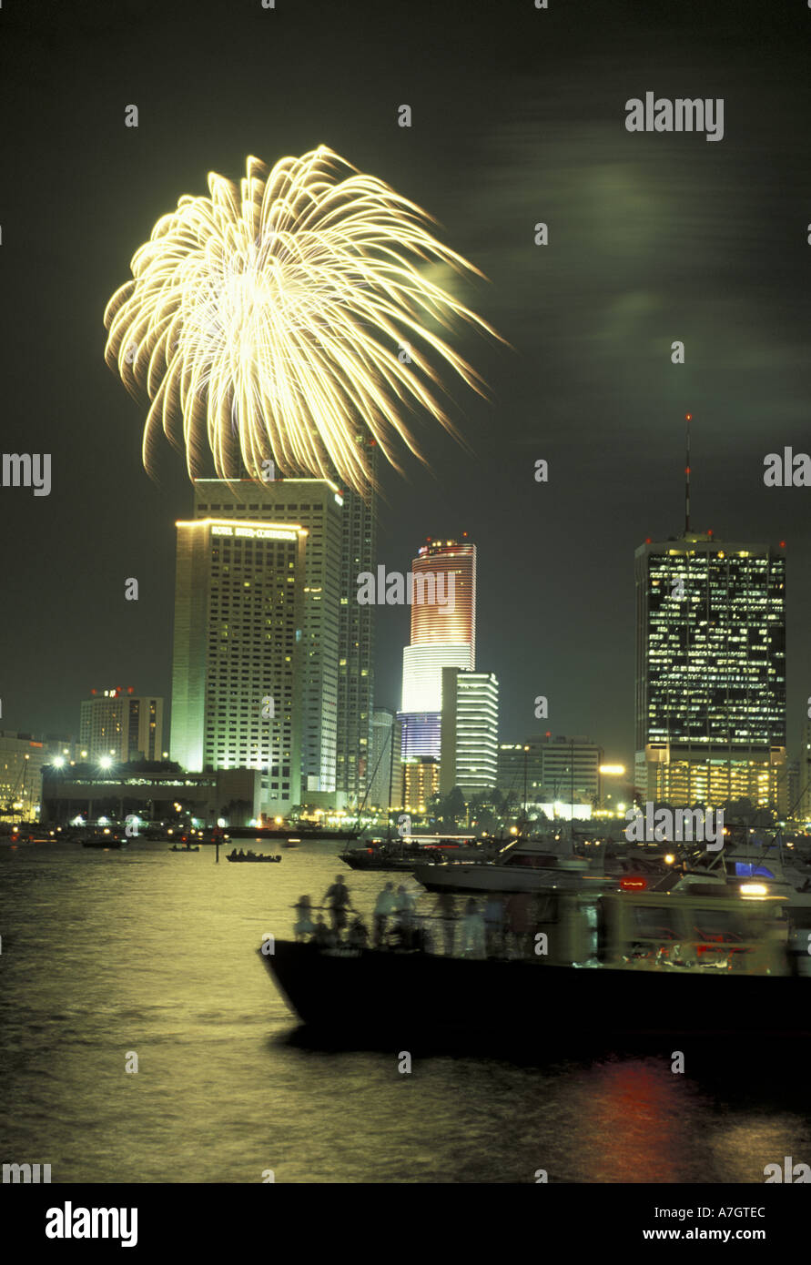 N.A., USA, Florida, Miami. July 4th fireworks over downtown Stock Photo