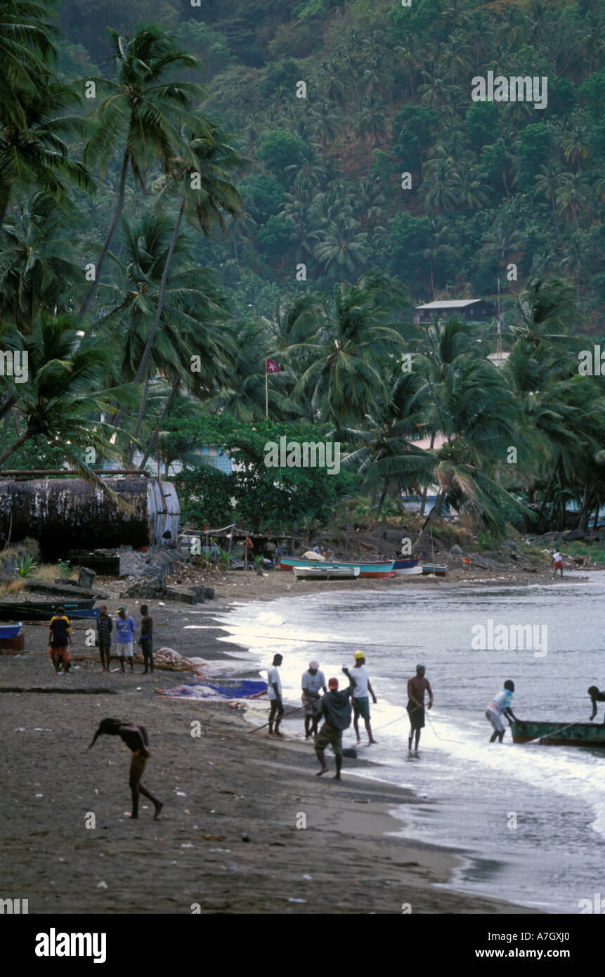 Fishing in Soufriere bay, St. Lucia Stock Photo