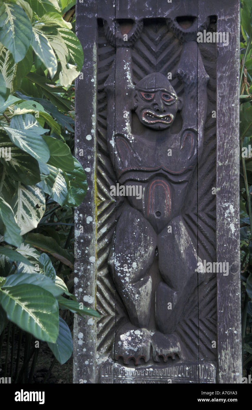 Hawaii, Kauai Traditional wood carving and tree Stock Photo Alamy