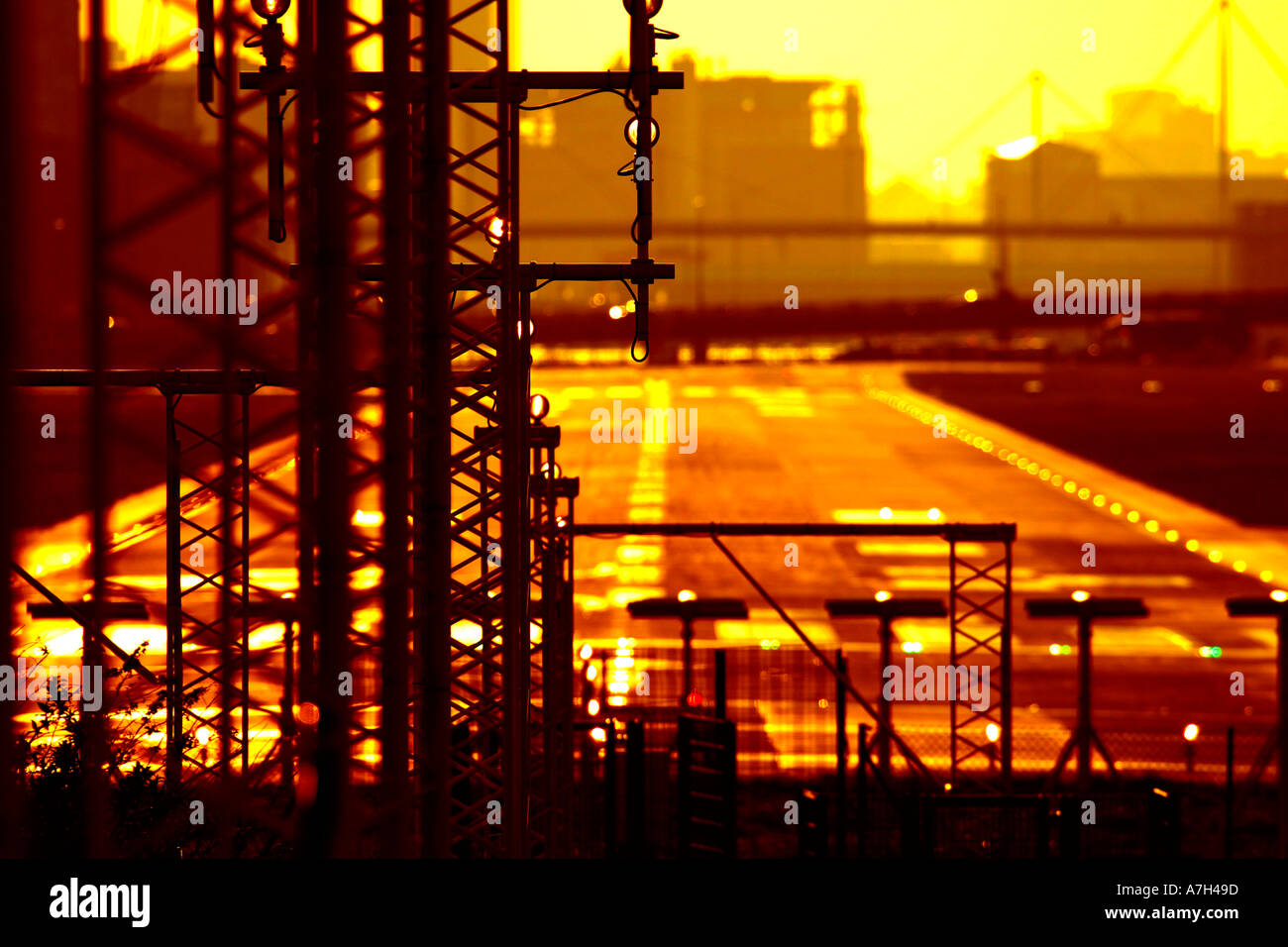 View on runway 28 at London City Airport Stock Photo