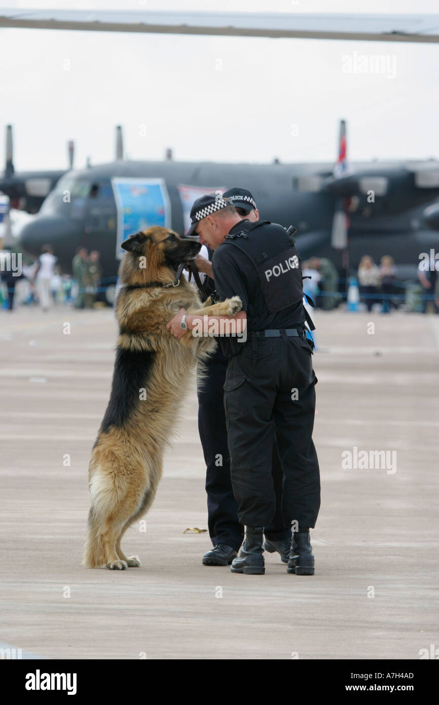 Policemen and their dog at Fairford RIAT UK Air Show 2004 Stock Photo