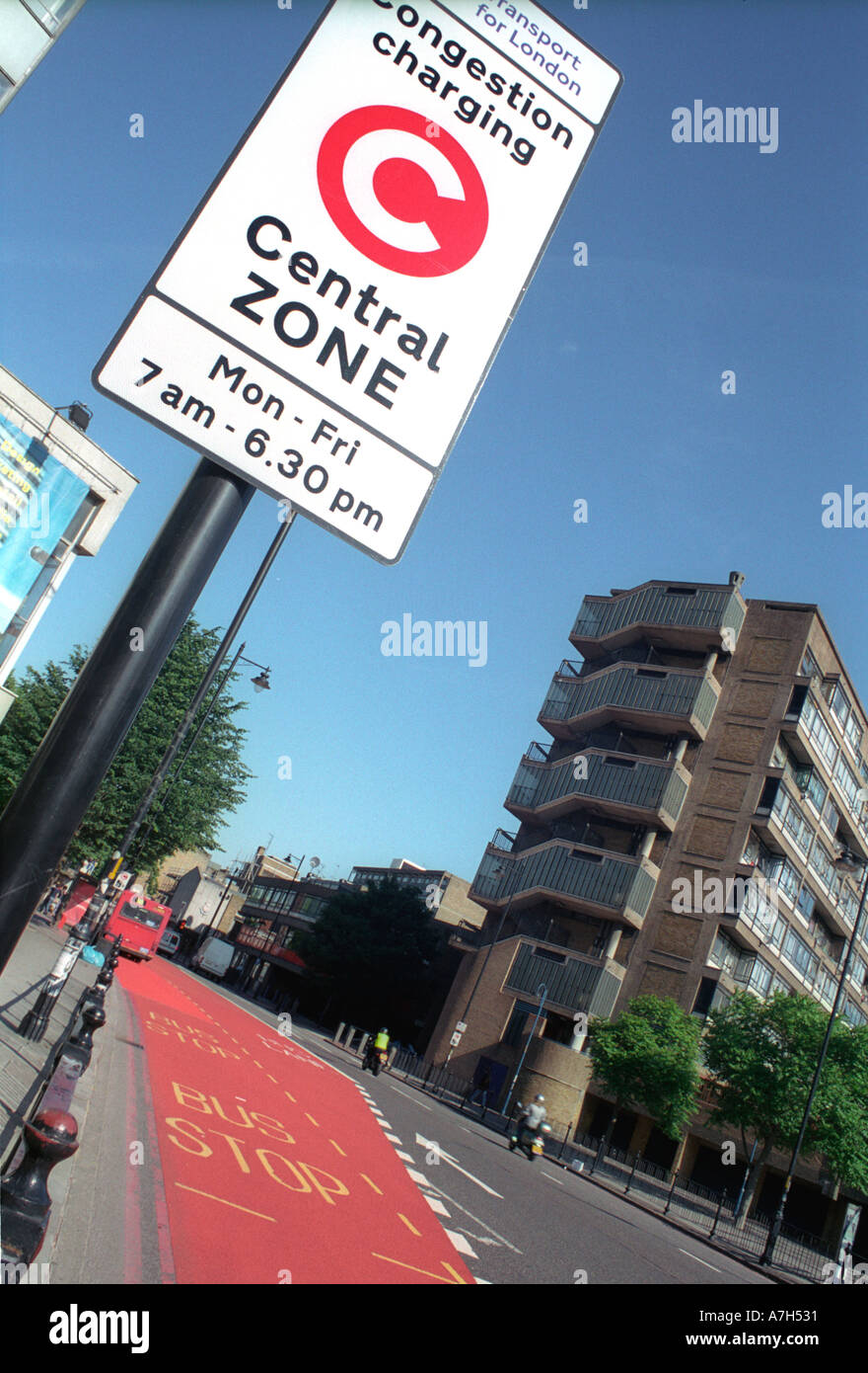 Bicycle going through into congestion zone in central London Stock Photo