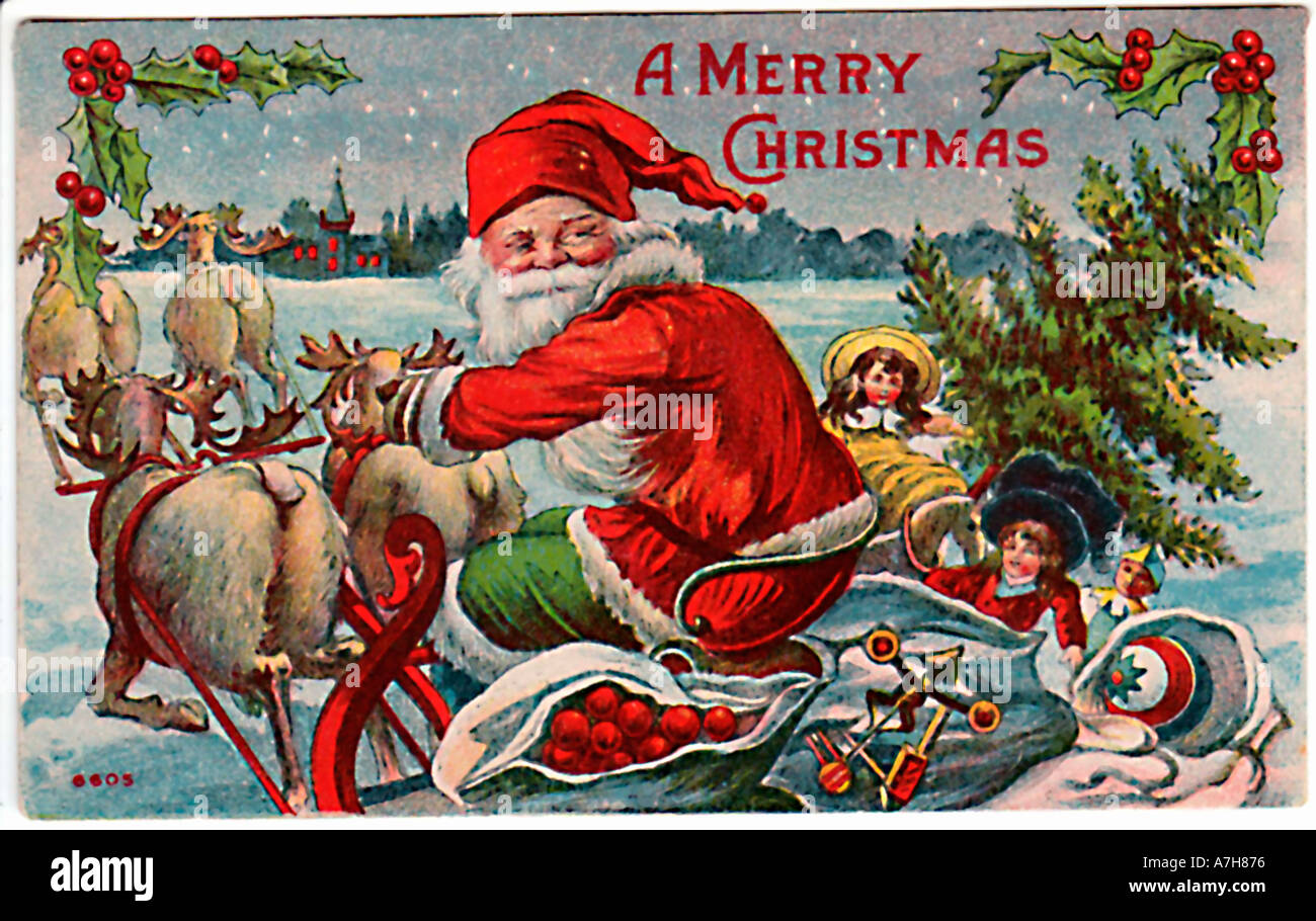 Vintage Santa Christmas Card Illustration Stock Photo - Alamy