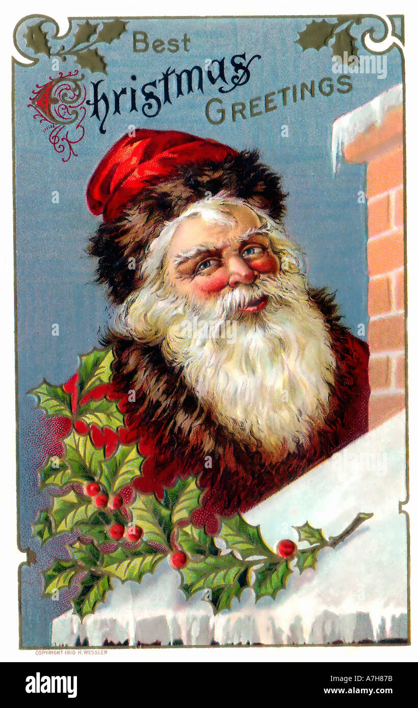 Vintage Santa Christmas Card Illustration Stock Photo - Alamy