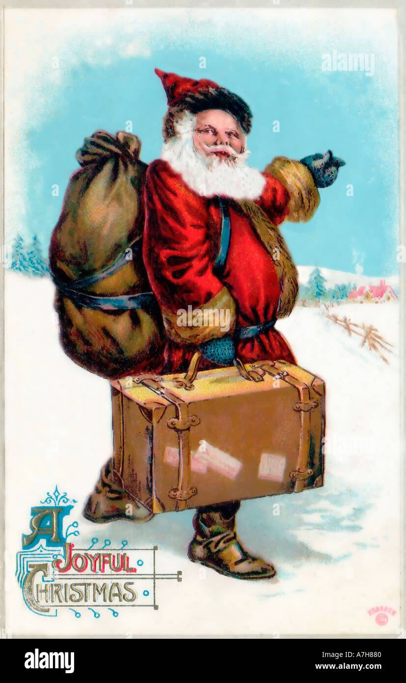 Vintage Santa Christmas Card Illustration Stock Photo - Alamy