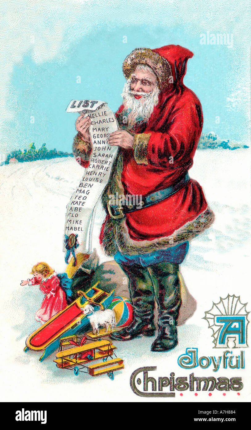 Vintage Santa Christmas Card Illustration Stock Photo - Alamy