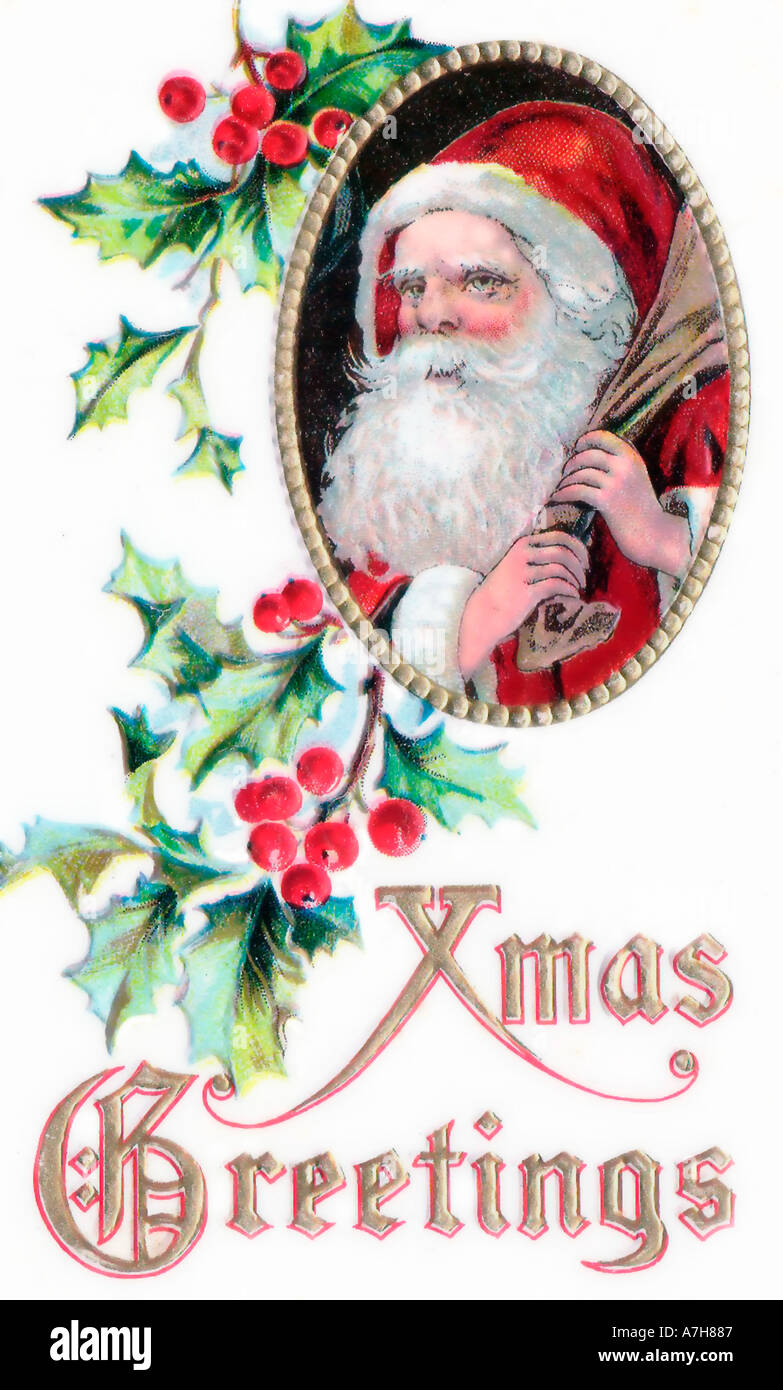 Vintage Santa Christmas Card Illustration Stock Photo