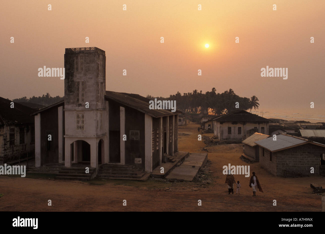 Beyin village at sunset , Ghana Stock Photo