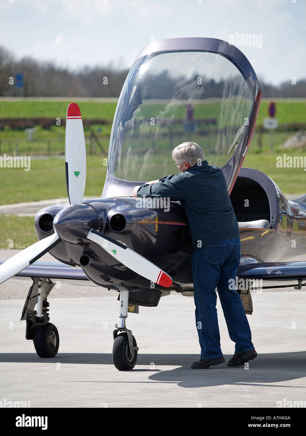 Hobby pilot preparing his Lancair Legacy diy kit home built aeroplane