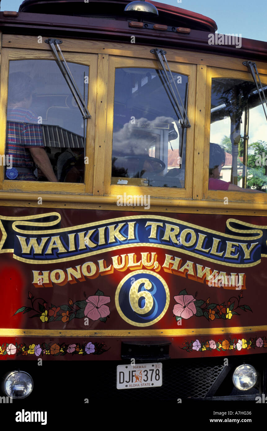 Hawaii, Oahu, Honolulu Waikiki Trolley bus Stock Photo Alamy