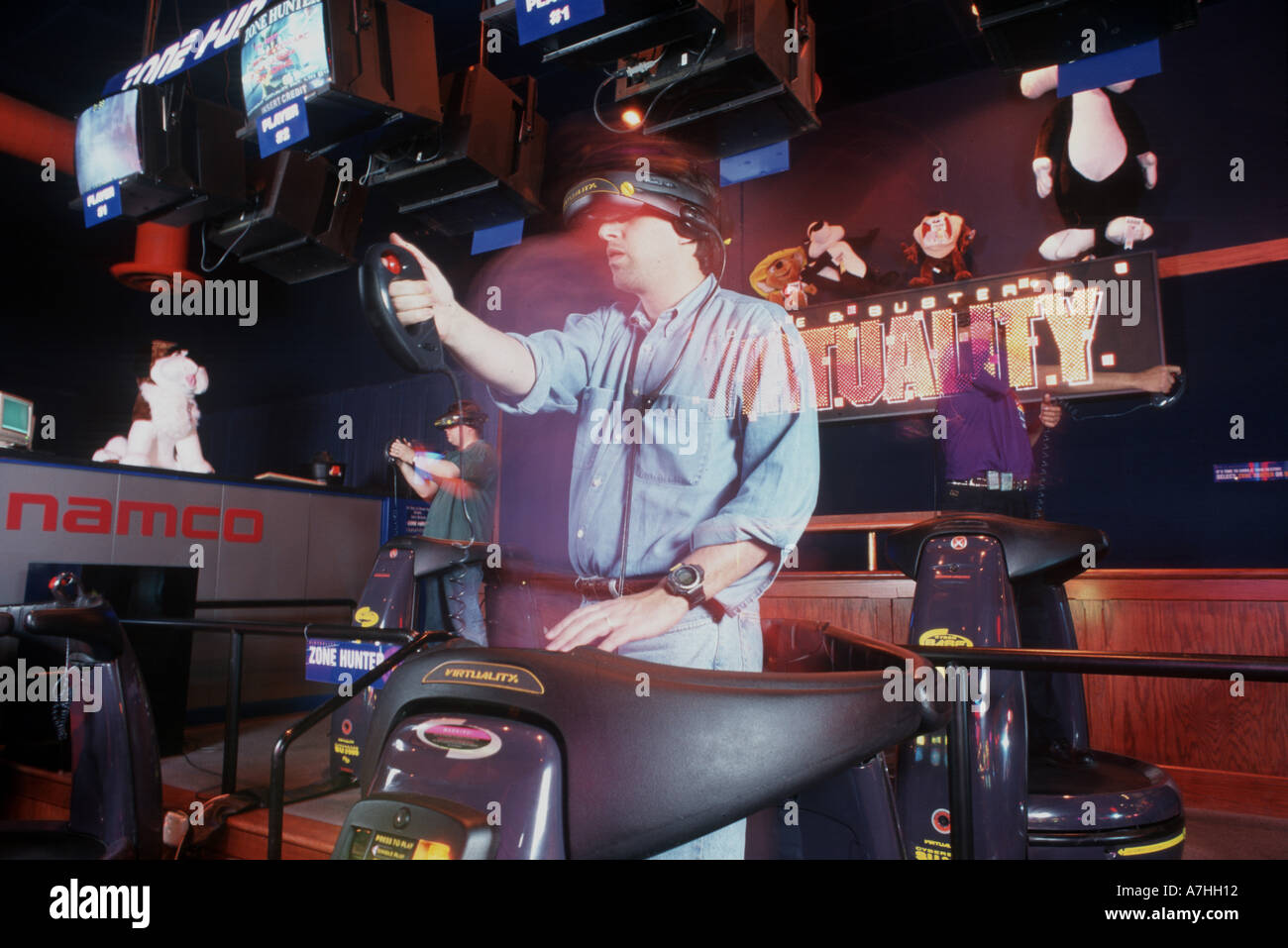 North America, USA, IL, Addison. Dave and Busters Arcade and Restaurant, virtual reality video