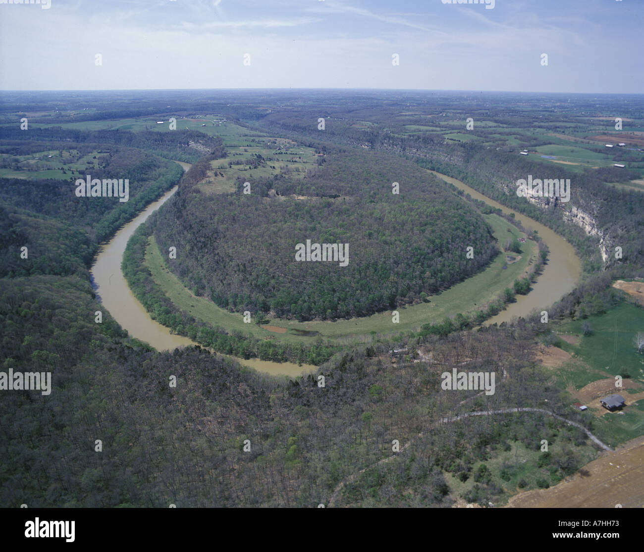 NA, USA, Kentucky, Bluegrass Region. Aerial view of Kentucky River meandering thru Palisades of 